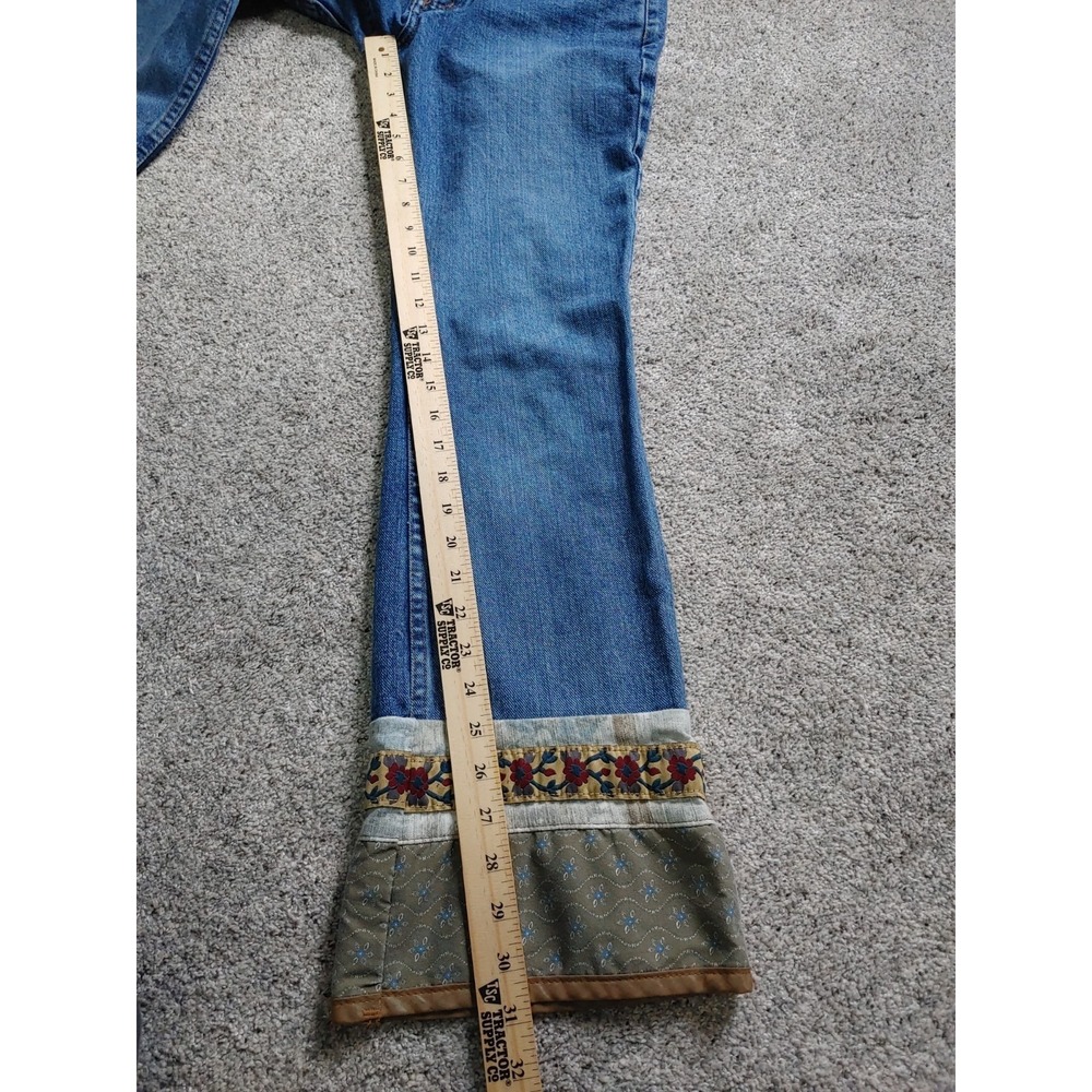 Vtg lei Denim Jeans Womens Sz 5 Bohemian Flare Patch Floral Embellished Cottage - Picture 5 of 9
